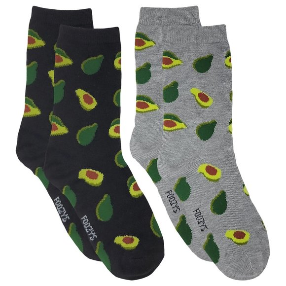 Avocado Healthy Fruit Guacamole Fun Novelty Crew Socks Foozys Women's 2 Pair - Picture 1 of 5